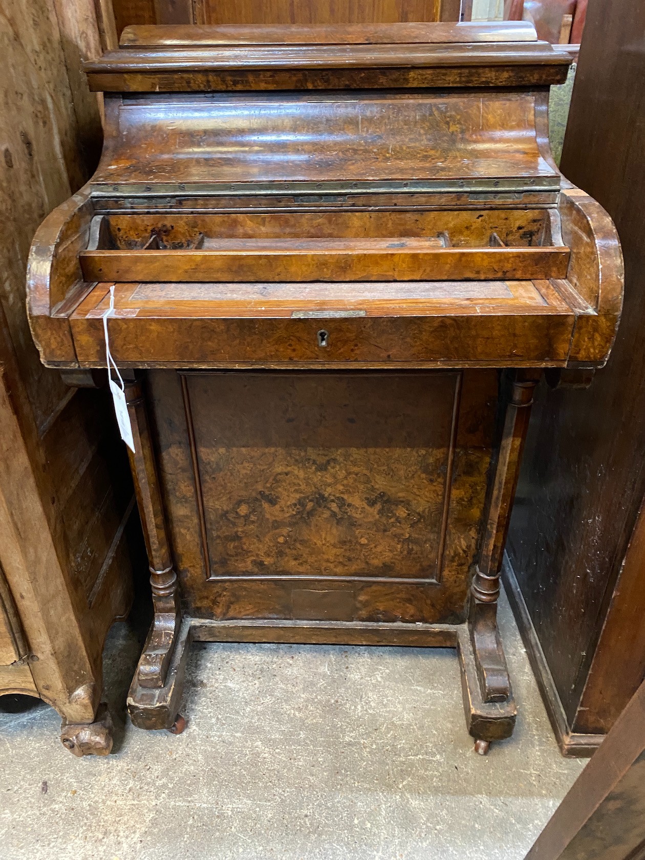 A Victorian walnut piano front pop up davenport width 58cm, depth 54cm, height 92cm